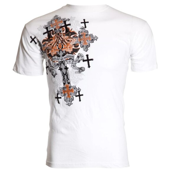 ARCHAIC by AFFLICTION White GODFREY Cross Short Sleeve Slim Fit Y2K T-shirt NWT - Picture 3 of 8